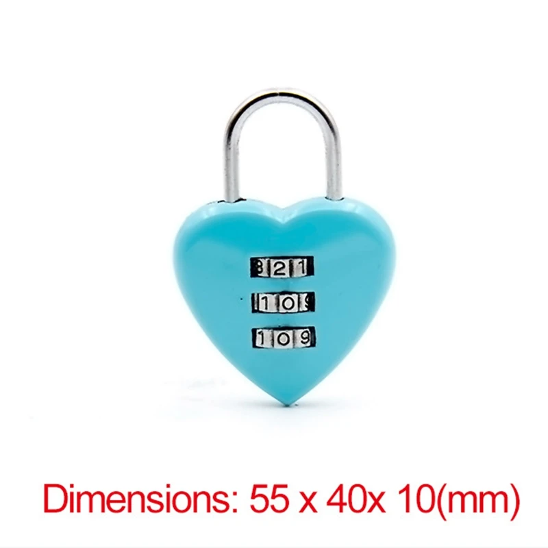 Mini Cute 3 Digits Luggage Suitcase Padlock Coded Lock Red Heart Shaped Nice padLock Lovers Backpack Lock Luggage