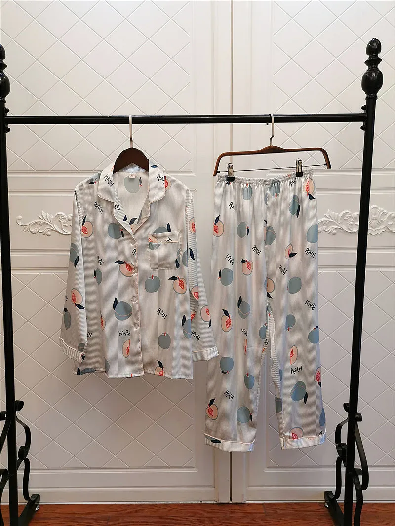 Женская атласная пижама из 2 предметов, пижама, сексуальная пижама с принтом, комплект для сна, пижама из шелка, ночная Домашняя одежда, Пижамный костюм