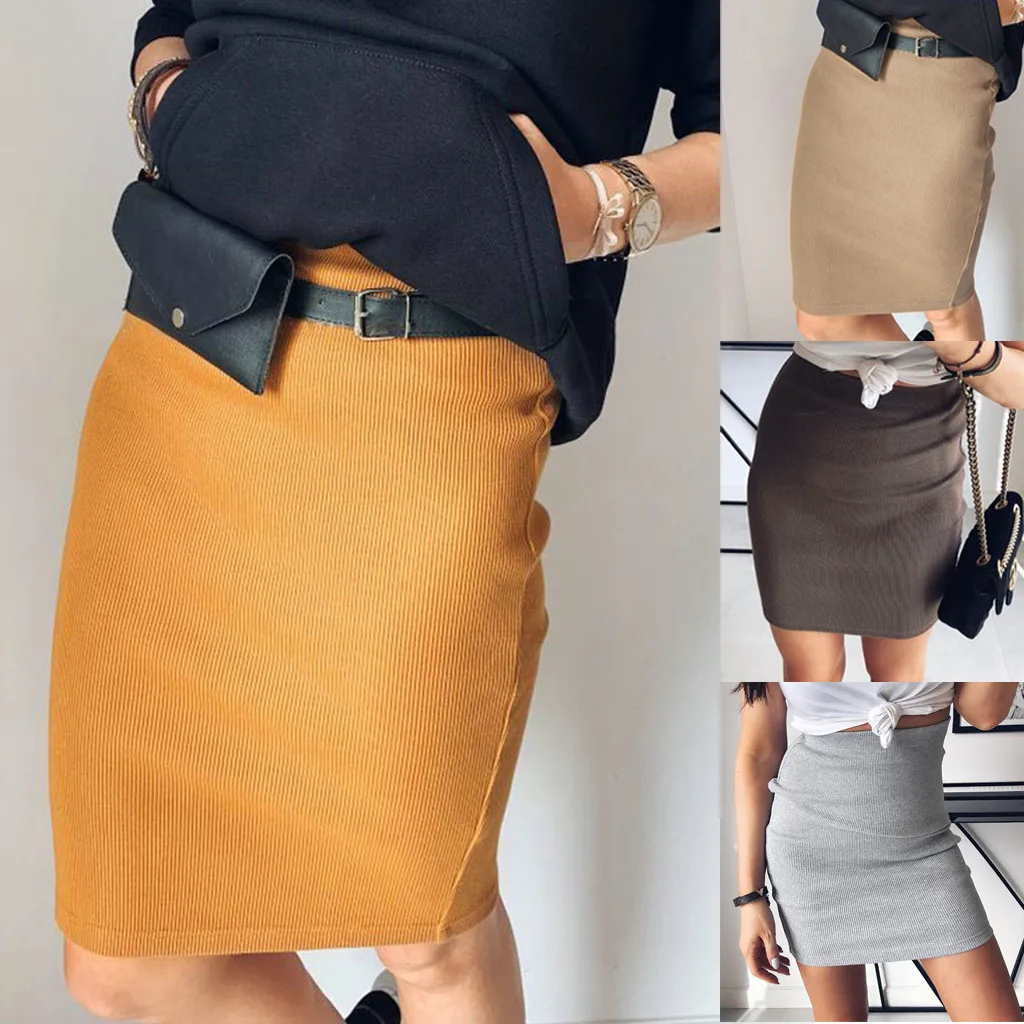 Женская эластичная талия стрейч Bodycon Твердые Сплит формальная юбка карандаш