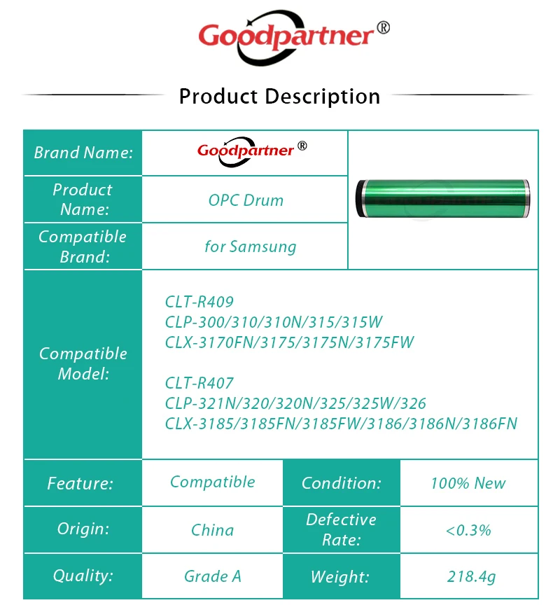 1X Drum for Samsung CLP 310N 315W 320K 320N 320W 321N 325K 325W CLX 3175FN 3175FW 3175N 3185FN 3185FW 3185K 3185N 3185NK 3185W