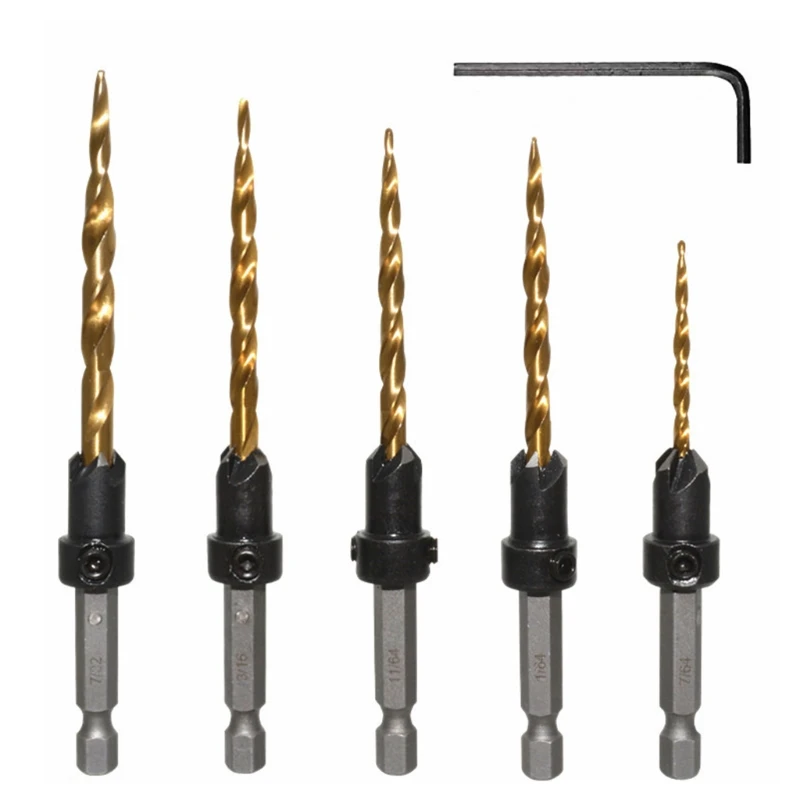 M4yc Multifunctional Durable Wood Countersink Drill 7/64" ；9/64"；11/64"；3/16" 7/32" Drill Bit
