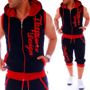 

ZOGAA Men Sweatsuits Casual Mens Jogger Set 2 Piece Sleeveless Hoodies with Shorts Set Letter Printed Tracksuit for Men Clothing