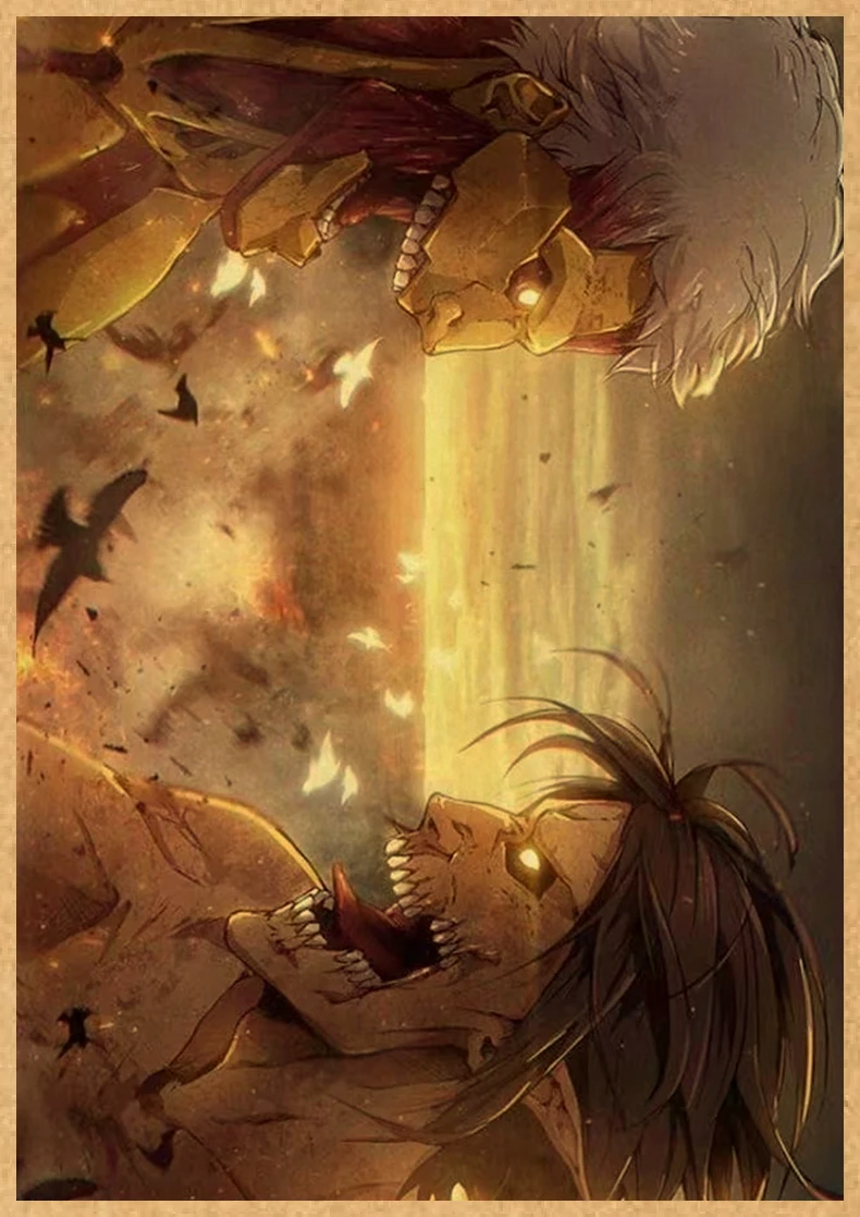 Attack on Titan Anime Poster Decor For Home Posters Room Wall Pictur Kraft Paper Retro And Prints Art Bar Cafe Stickers