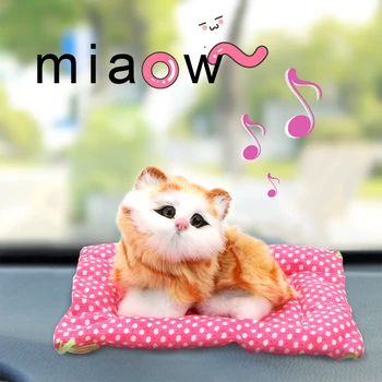 

LEEPEE Car Ornament Car-Styling Cute Kitten Toys Dashboard Decoration ABS With Sound Simulation Plush Cat Doll Auto Accessories
