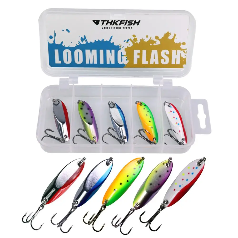 

5pcs/box Fishing Spoons Trout Lures 3.5g 5g 7g 10g Metal Sequin Fishing Spoon Lure Striped bass Trout Metal Hard Bait