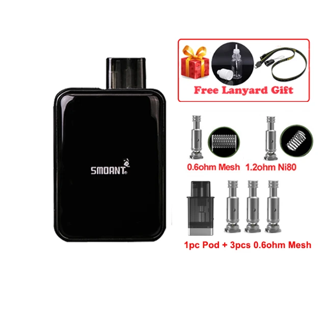 black Mesh Pod Smoant Charon Детский комплект 750 мАч Pod Vape 15 Вт 2 мл картридж 0.6ом сетка/1.2ом Ni80 катушка Vape комплект vs Smoant Pasito набор battlestar - Цвет: black Mesh Pod
