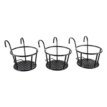 

Iron Art Hanging Baskets Flower Pot Holder Over The Rail Metal Fence Planters Assemble,Pack of 3 (Black)