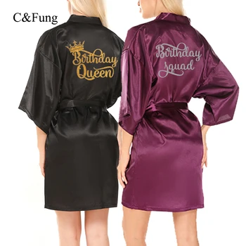 

C&Fung Birthday queen Special Occasion Getaway Robe satin women Princess Spa Party Favor Ladies Birthday girl gift kimono robes