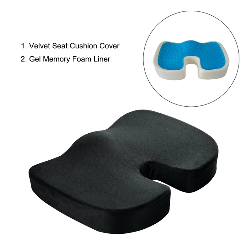 Velvet Black U-образная силиконовая гелевая подушечка подушка из пены памяти, защита бедер, медленное отскопление, летняя крутая Подушка для стула, сообщение, коврик для сиденья, горячая распродажа - Цвет: Velvet Black