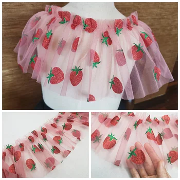 

Lace Trim 5 Yards Dark Pink Strawberry Ruffled Pleated Wrinkle Mesh Ribbon Dress Collar Sew Material 15cm 5.9"wide S5C202
