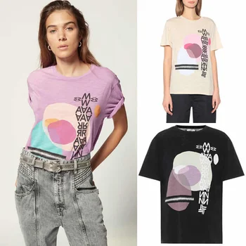 

2020 Spring Summer Women Short Sleeve T-shirt with Inverted Print and Irregular Pattern L1