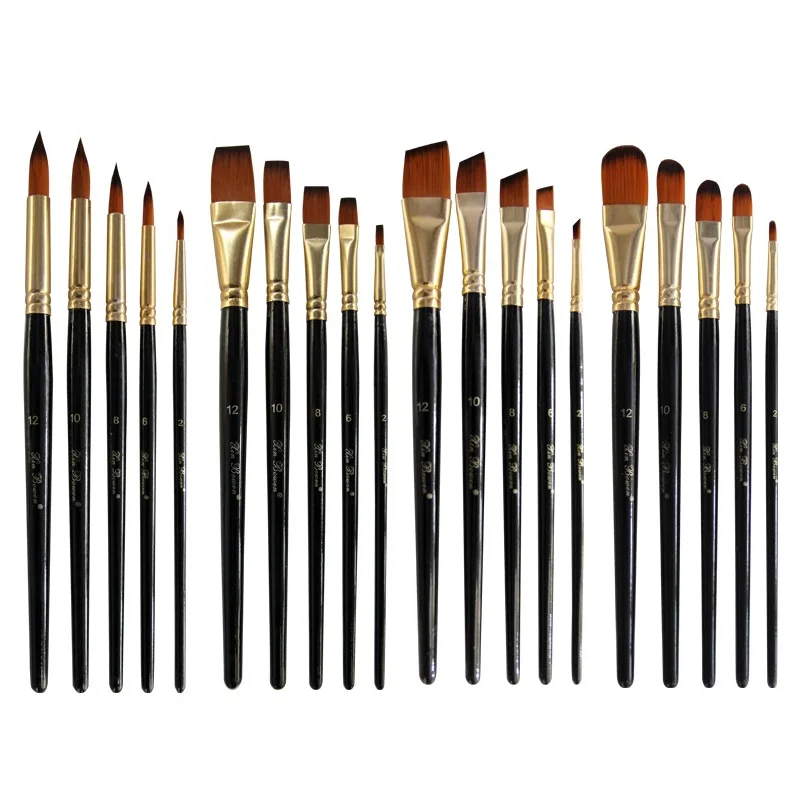 5/6pcs Artist Paint Brushes Set Professional Round Flat Angle Filbert Nylon Hair Wood Black Handle Painting Brush for Watercolor