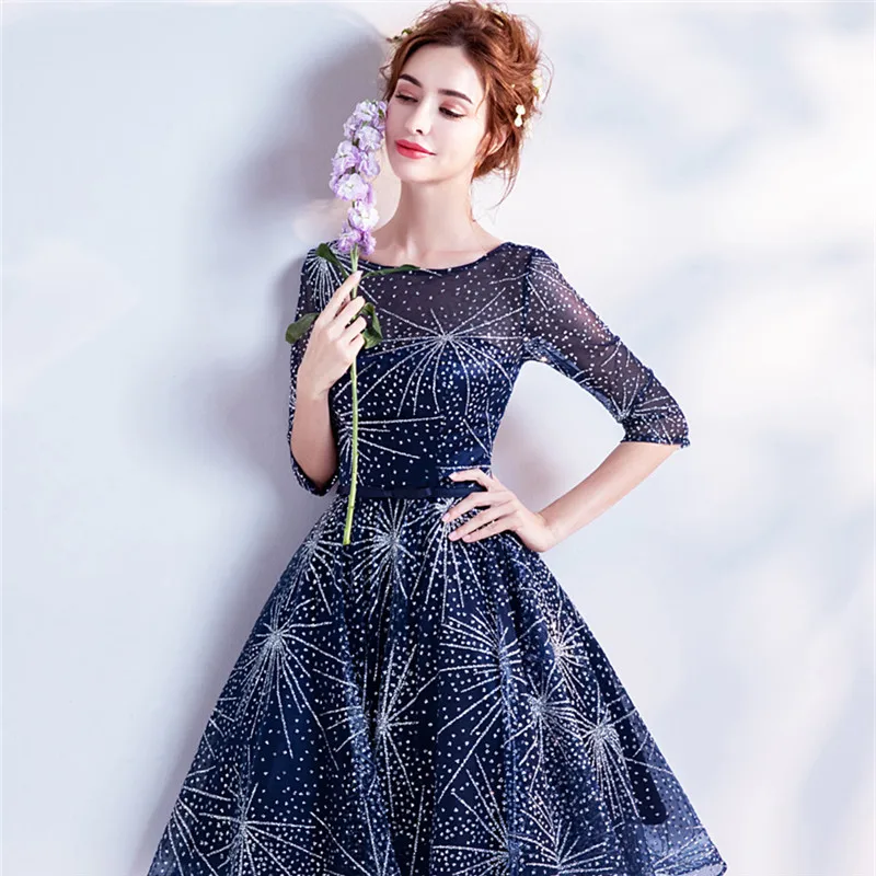 Skyyue Coctail платье с коротким рукавом милое расшитое блестками Vestido De Coctel ТРАПЕЦИЕВИДНОЕ ПЛАТЬЕ с кристаллами и тюлем винтажное платье коктейльное платье LX279 - Цвет: as picture