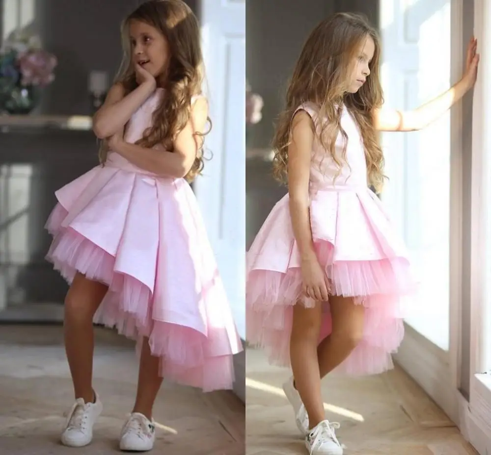 Милые Розовые Платья с цветочным узором для девочек, красивые вечерние платья из тюля для девочек, платья для первого причастия, пышное платье для девочек