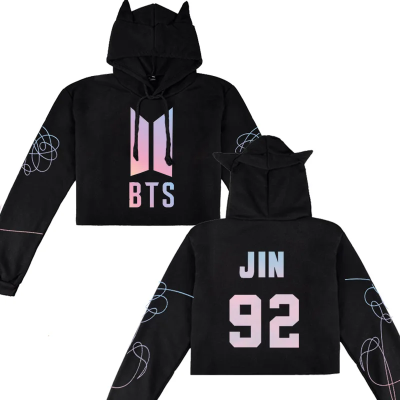 Модный стиль BTS пуленепробиваемый Мальчики сопутствующие продукты крутой тренд кошачьи уши пупок толстовка женская одежда
