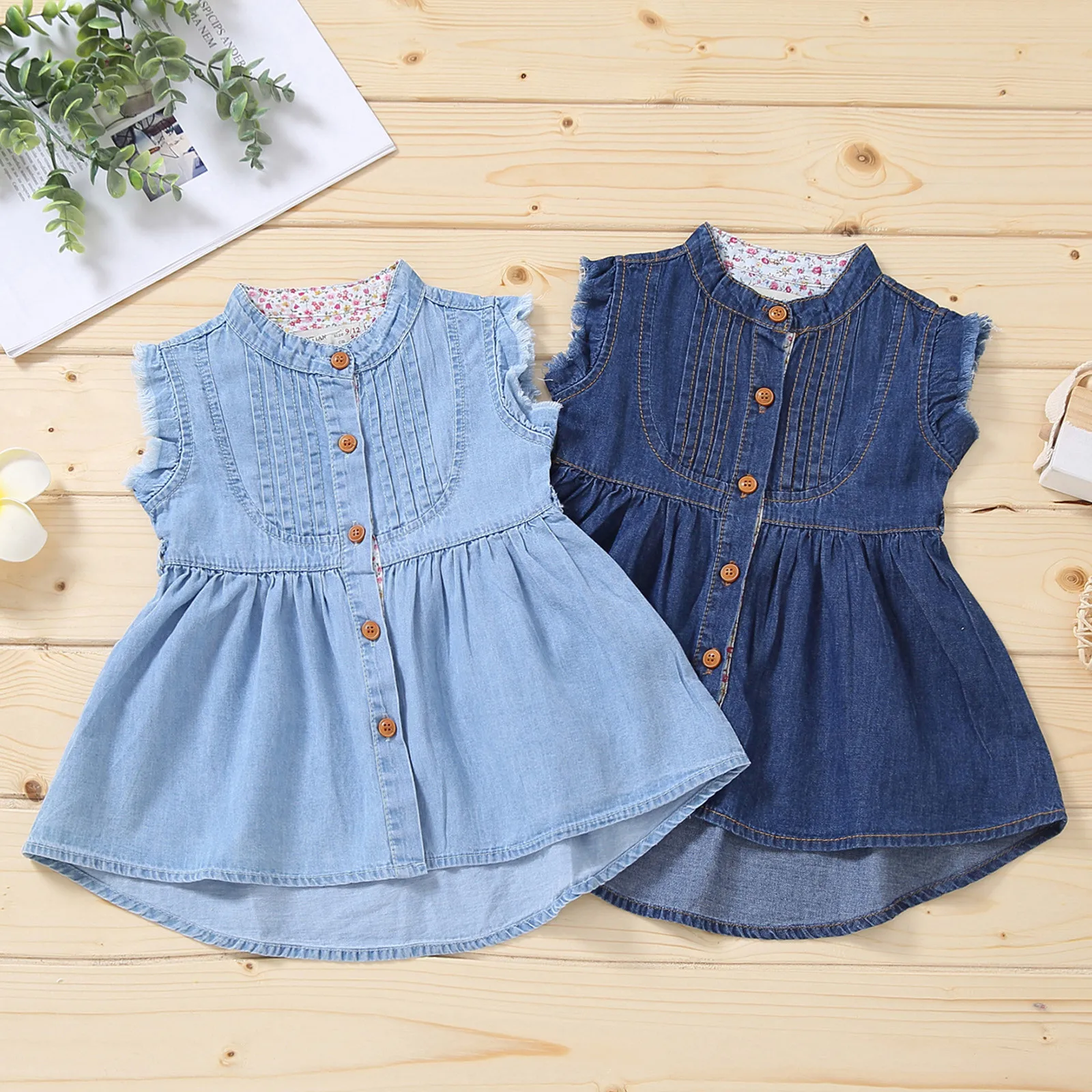 Toddler Baby Girls Summer Dress Ruffled Button Denim Tail Clothing Princess Sleeveless 9m-5 Years Roupa Infantil Menina | Детская одежда