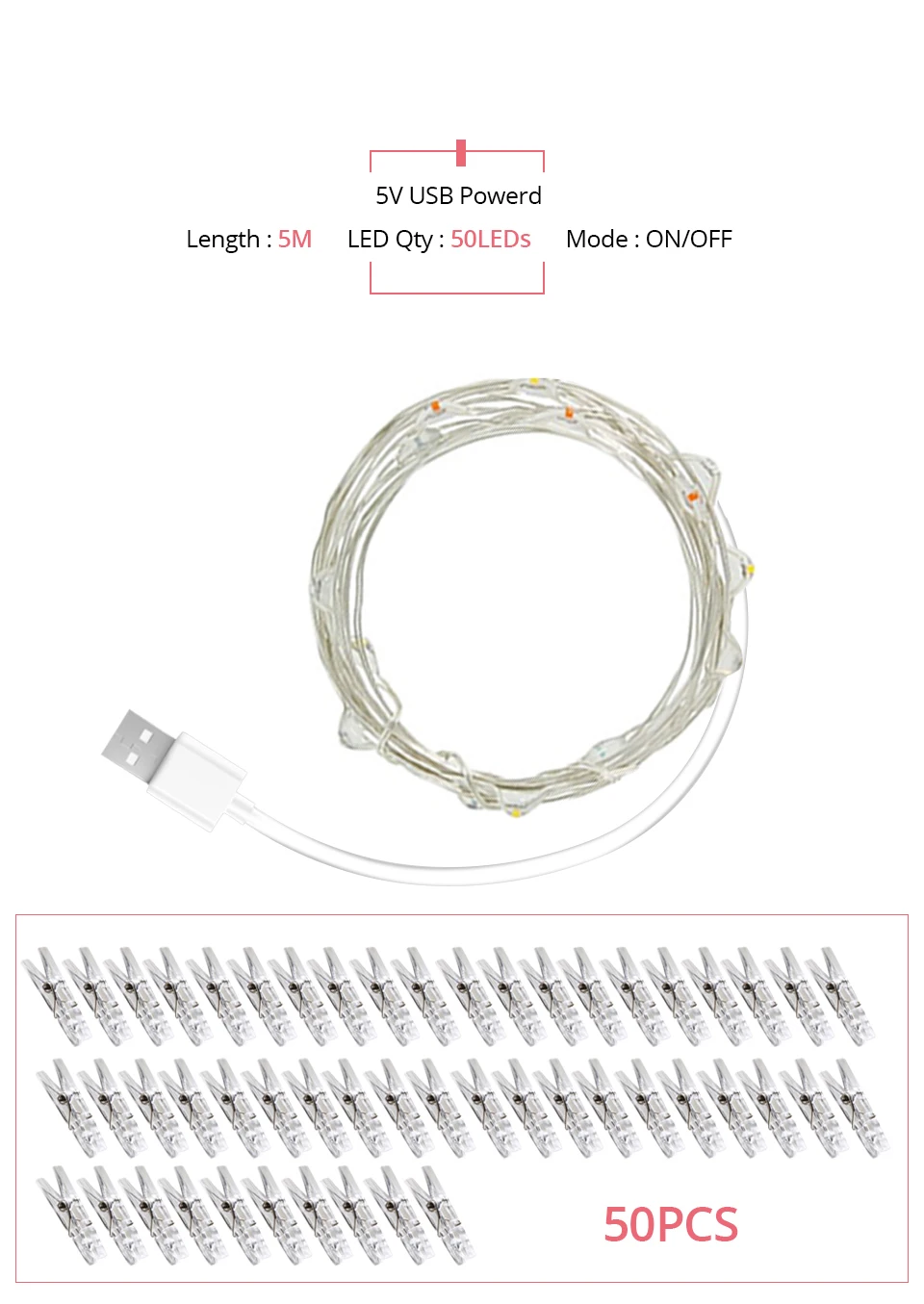 2/5/10 м гирлянда карты Медный провод светодиодный строки фото клип USB Батарея работает Рождественский Декор Свадебная вечеринка изображения огни