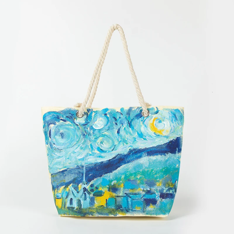 

100% artificial hand-painted (Van Gogh) fashion beach bag beach bag handbag green shopping convenience travel handbag