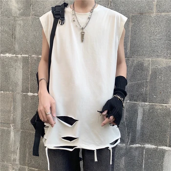 

Trendy ins hip hop with torn holes and a loose sleeveless vest for men and women