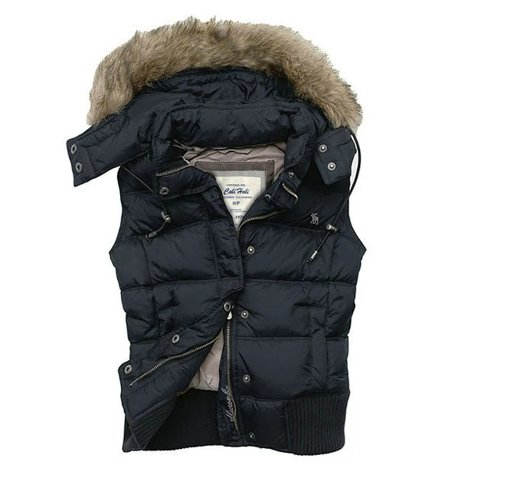 Women down jacket vest hooded waistcoat warm winter slim hooded fur collar coat afs hollistic women hoodie vest jacket