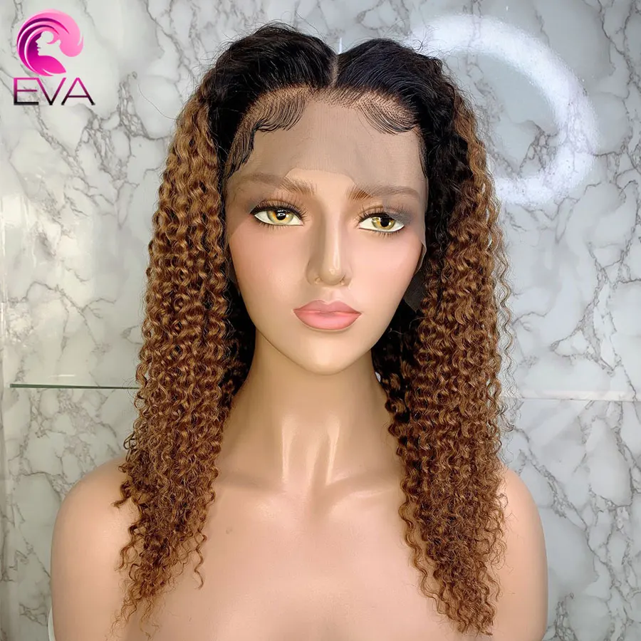 Eva Ombre основные 13x6 кружевные передние человеческие волосы парики предварительно сорванные с детскими волосами кудрявый бразильский парик из натуральных волос для черных женщин