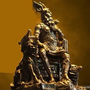 

Sales Antique Odin Statue Myth God Warrior Character Geri and Freki Decorative Resin Art&Craft Home Accessories L3196