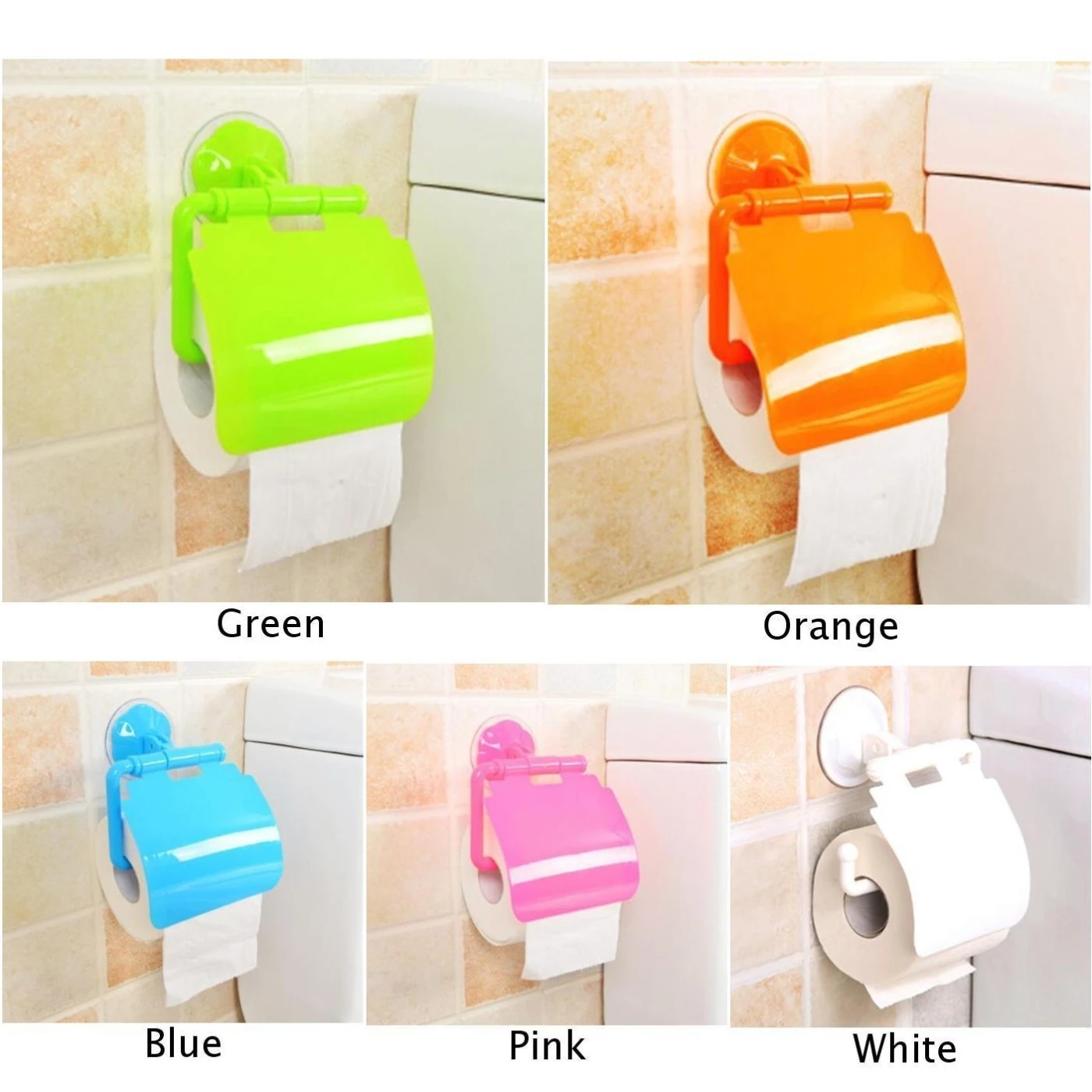 Plastic Wall Mount Plastic Suction Cup Bathroom Toilet Roll Paper Holder&Cover