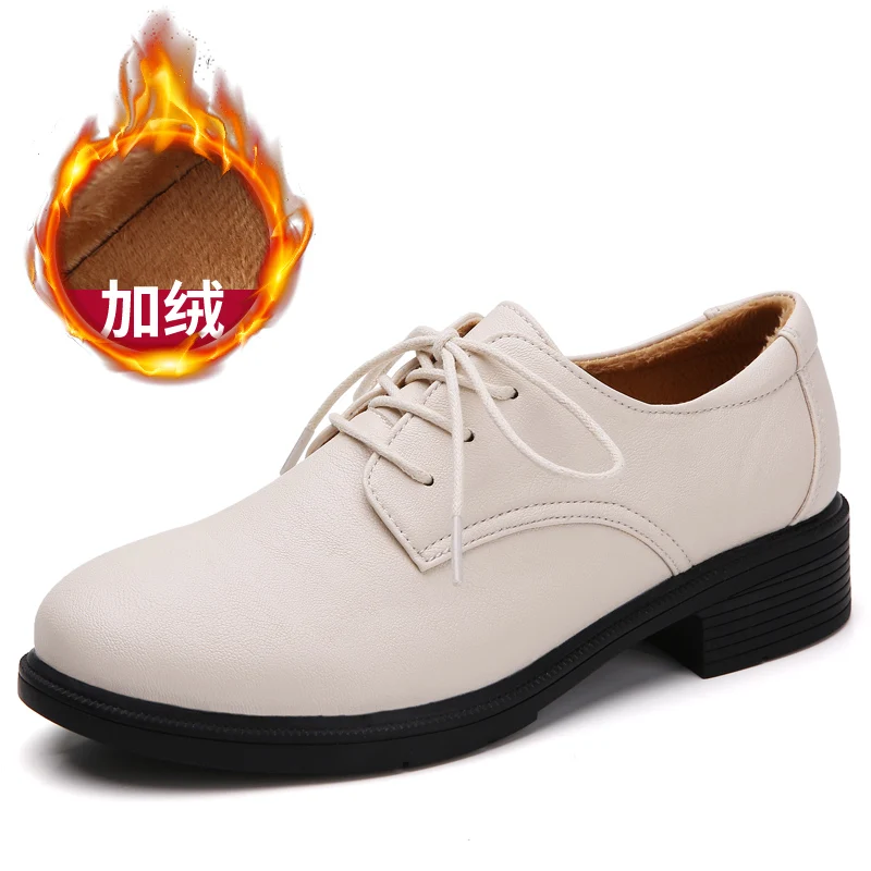 New Breathable Genuine Leather Flats Shoes Woman Sneakers Tenis Feminino Nurse Peas Flats Shoes Plus Size Women Shoes*862 - Цвет: Beige-Velvet