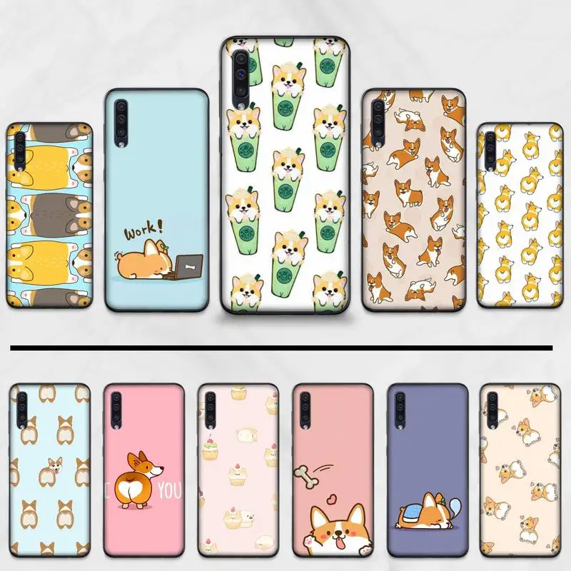 Милый чехол Corgi черный мягкий для телефона Samsung Galaxy A 3 6 7 8 10 20 30 40 50 70 71 10S 20S 30S 50S PLUS |