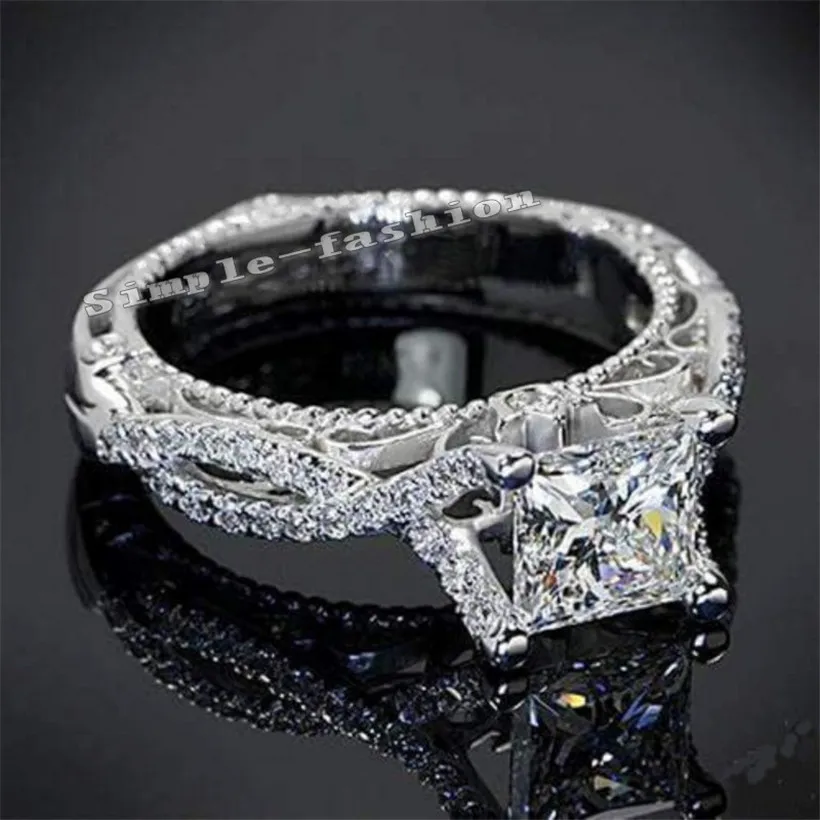 Fashion 925 sterling silver ring Classic 2ct square Simulated Diamond Wedding Rings for Women Couple jewelry Size 5/6/7/8/9/10 | Украшения