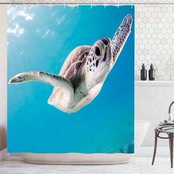 

Modern Turtle Shower Curtain Waterproof Bath Curtains with 12 Hooks Polyester Fabric Curtain Bathroom Marine Style Douchegordijn