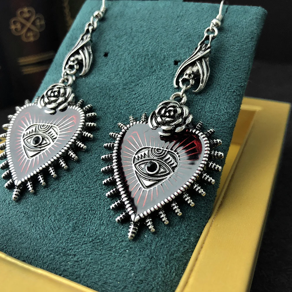 Occult Goth Drop Earring Jewelry Blood Rose Heart Oil Bat Gothic Earrings For Women Retro Hanging Long Earings