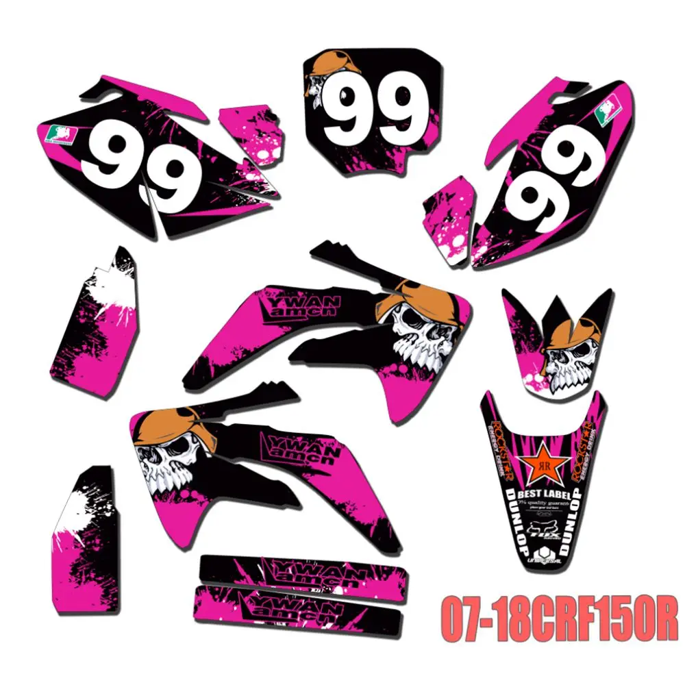 

New Full Graphics Decals Stickers Custom Number Name Glossy Bright Stickers Waterproof for 2007-2018 HONDA CRF150R