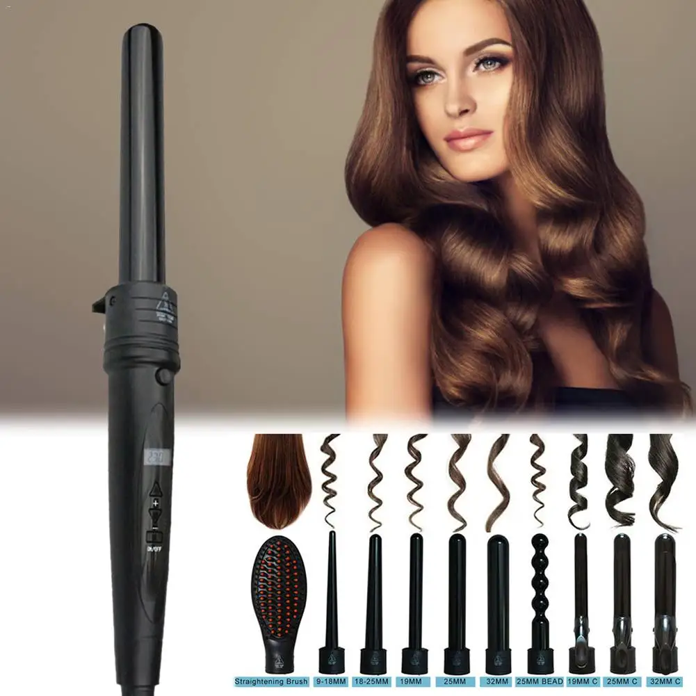 

5 in 1 Curling Tongs Curl Iron 5 Interchangeable Tourmaline Ceramic Barrels hair wand LCD Display Temperature Control