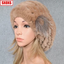 Женская шапка, зимние шапки из натурального кроличьего меха, цветочные однотонные шапки с черепами, шапки ручной вязки, женские зимние шапки для девочек