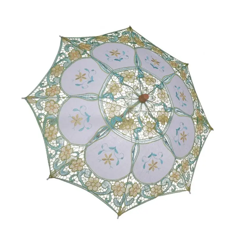 Вышитый кружевной зонтик Свадебный зонтик ручной работы винтажный праздничный костюм украшение свадебный кружевной для невесты зонтик веер - Цвет: L3