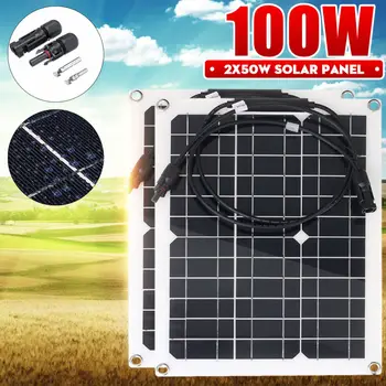 

100W/50W Solar Panel 18V USB Solar Cell Monocrystalline Module Cable Connector Battery Charger Waterproof for Outdoor Camping