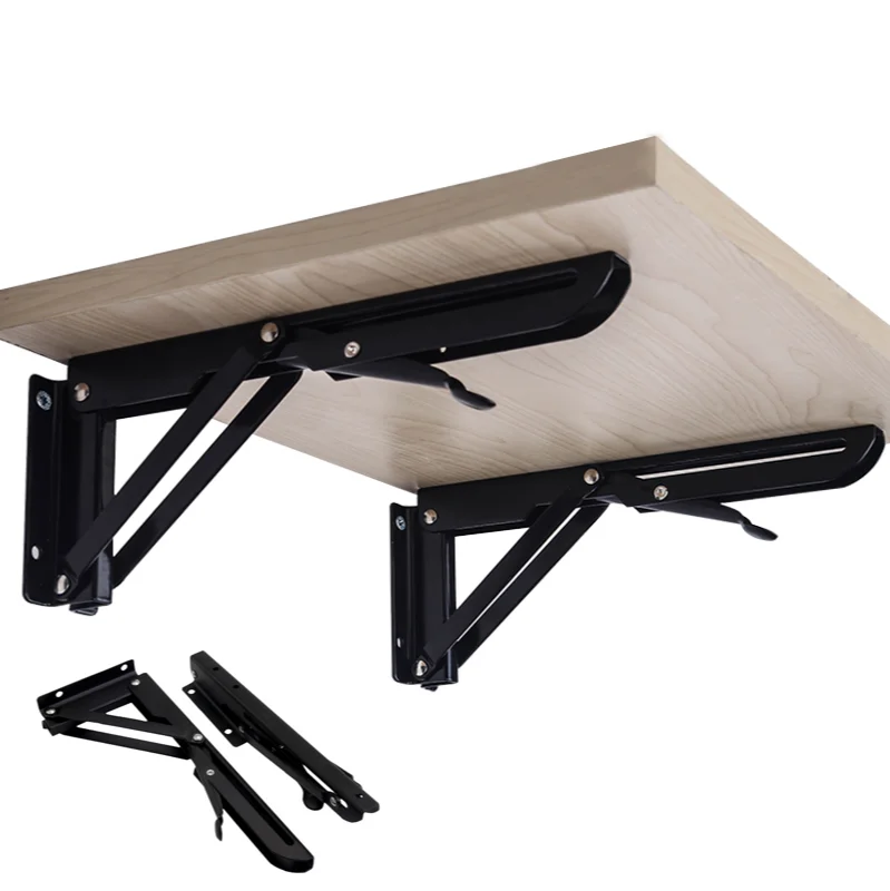 2pcs Heavy duty Black Triangle Folding Angle spring Bracket DIY Bearing wall mount Shelf steel for Home Table Bench | Обустройство