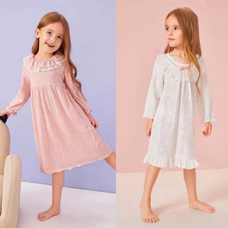 Новая одежда для сна для маленьких девочек, детские халаты с цветочным кружевом, ночная рубашка для девочек, детский банный халат, пижама, ночное платье
