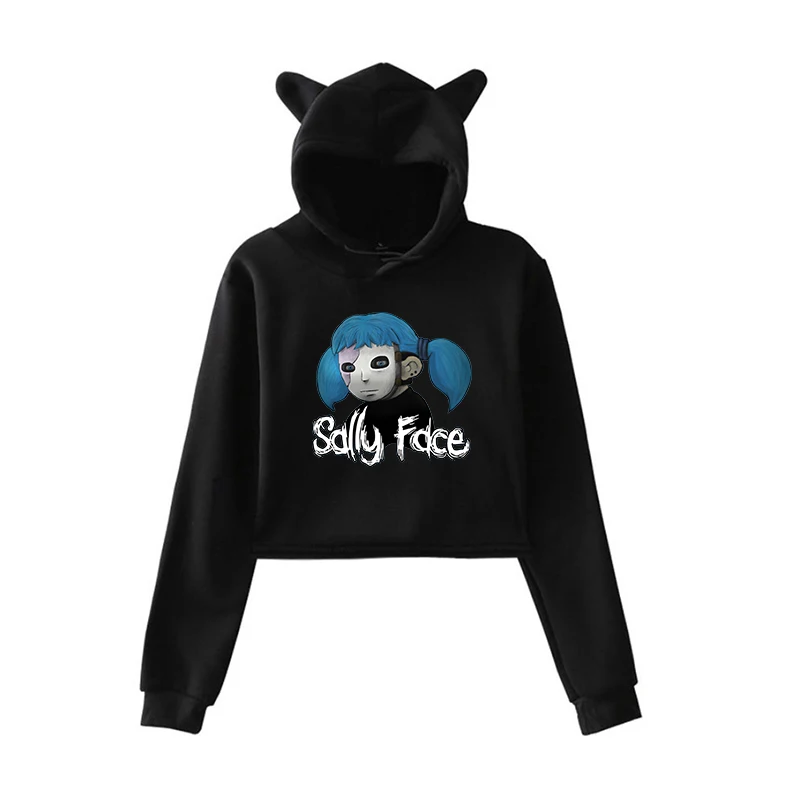 Женские милые толстовки с котом Sally Face Harajuku укороченный топ длинными рукавами