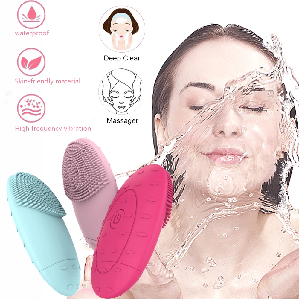 

Electric Vibration Cleansing Waterproof Ultrasonic Silicone Facial Cleaning Brush Deep Clean Massage Washing Skin Care Tools