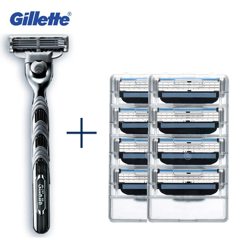 

Replaceable Razor Blades for Men Gillette Mach 3 Blade Shaving 1pcs Holder 8Pcs Cassettes Shaving Mak3 Shaving Cartridge Mach3