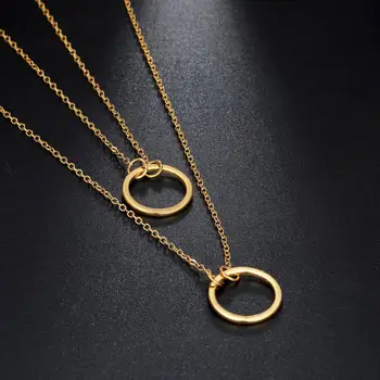 

My shape Double Round Geometric Pendant Necklace Stainless Steel Necklace For Women Girls Hollow Letter Statement Jewelry Gift