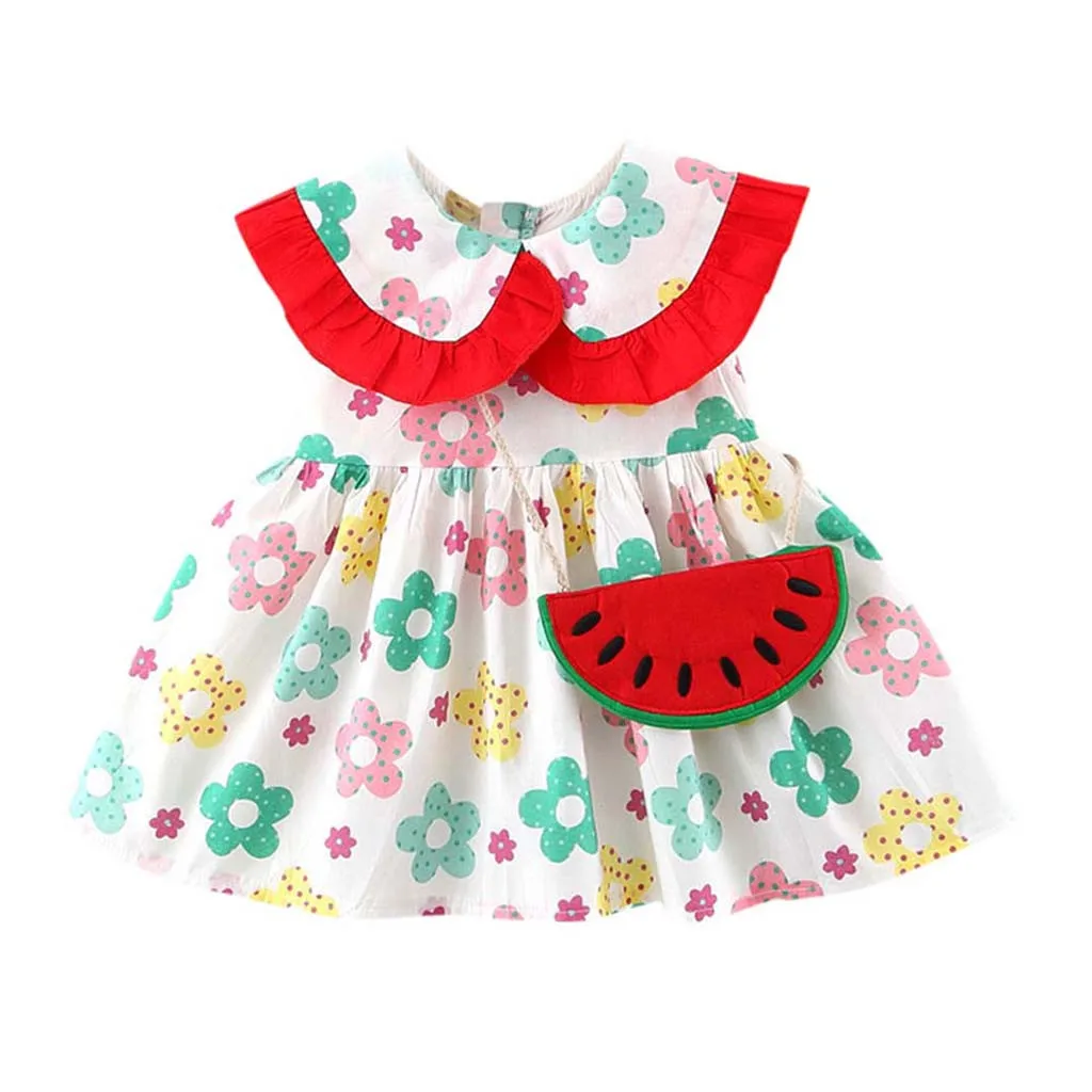 Модное детское платье с кукольным воротником Платье принцессы принтом и ремнем