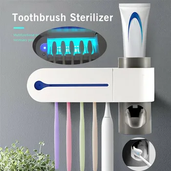 

3in1 Antibacterial Toothpaste with Automatic Toothpaste Dispenser UV Toothbrush Holder Disinfectant Cleaning Agent Storage