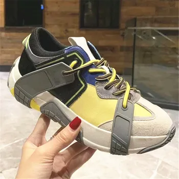 

Shoes Woman Patchwork Flat Sneakers Women Basket Zapatos De Mujer Chunky Women Shoes Lace Up Dad Shoes Mixed Colors Shoes New