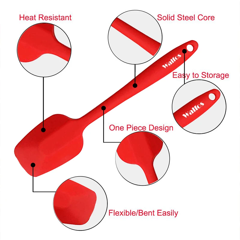 WALFOS 2 Pcs/Set Food Grade Nonstick Silicone Scraper Heat-Resistant Flexible Silicone Baking Mixing Spoon Spatula Cooking Tool