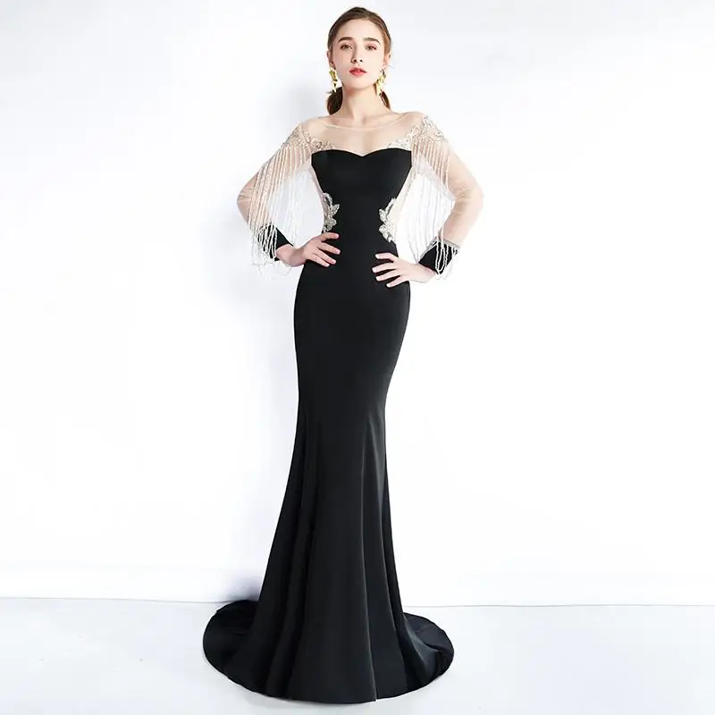 Роскошные бусины вечернее со шлейфом вечерние платья леди Qipao Сексуальный Тонкий Оболочка Русалка Формальное вечернее платье выдалбливают Черное Платье Макси - Цвет: Style 6