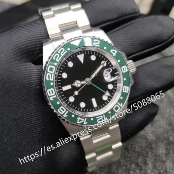 

40mm Men's Watch Mechanical Automatic Aseptic Dial Stainless Steel Sapphire Glass GMT 2813 Movement Ceramic Bezel 02