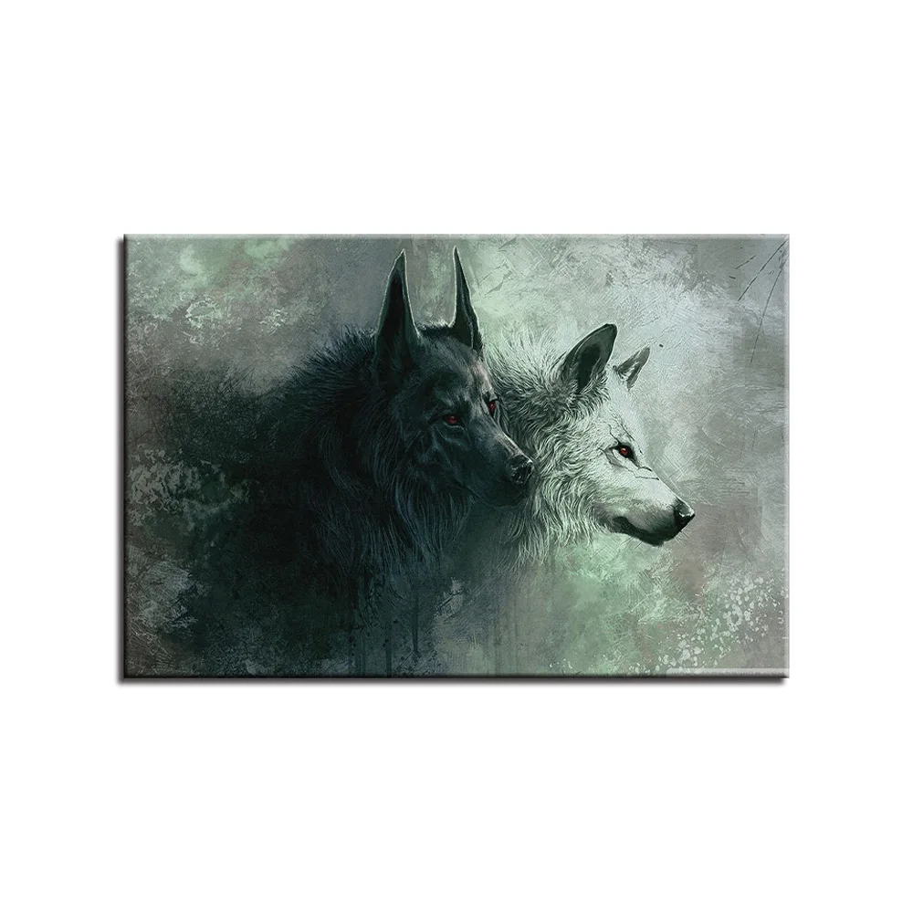 

Art Greek Wholesale Oil Painting Decorative Painting Spray-print Canvas Single Black Wolf And White Wolf AliExpress Supply of Go